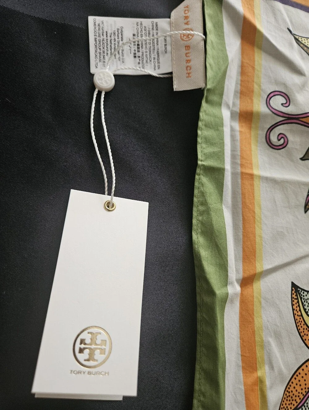 Tory Burch Floral Cotton Scarf in Green, Blue & Orange
